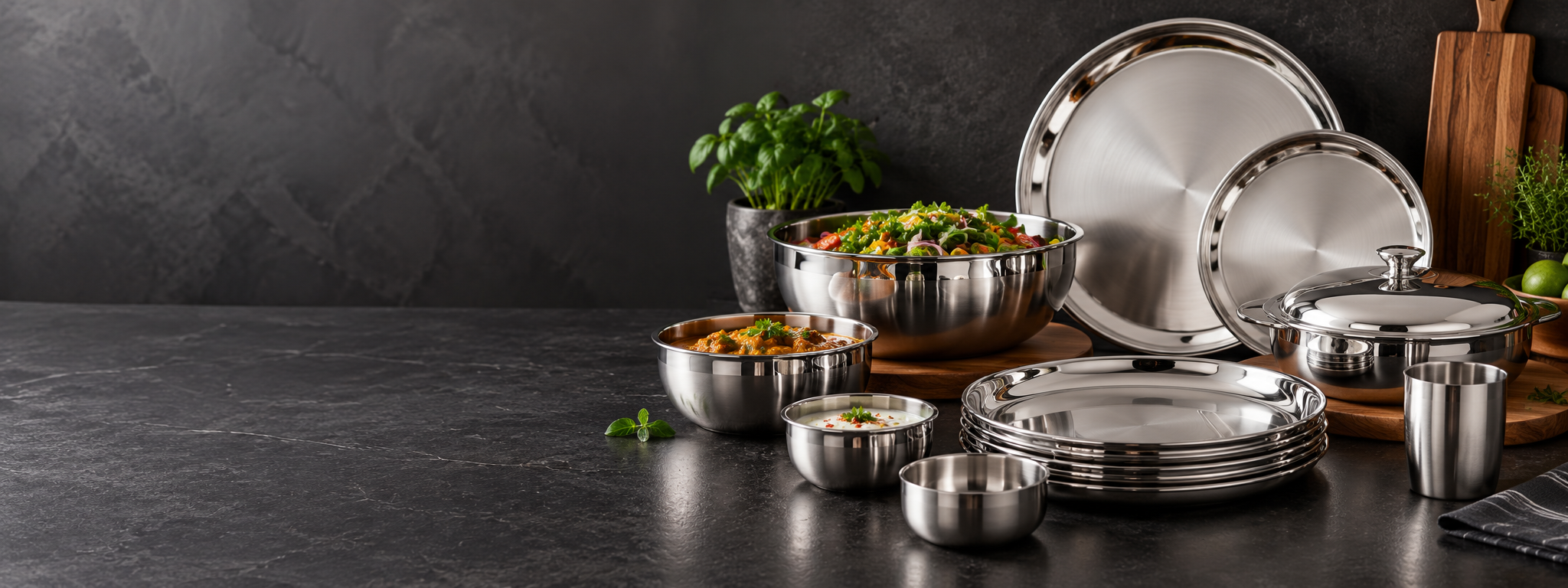 Stainless steel serveware collection